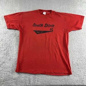 True Vintage Trucking Shirt Mens Medium Red Single Stitch Double Sided Poly